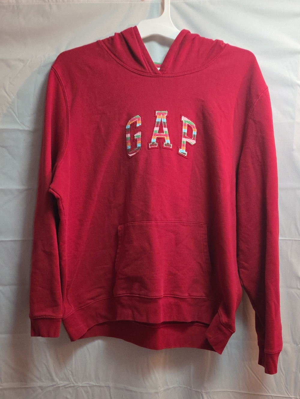 GAP Stretch Red Hoodie XXL Striped Logo Pullover Sweatshirt Y2K Preppy